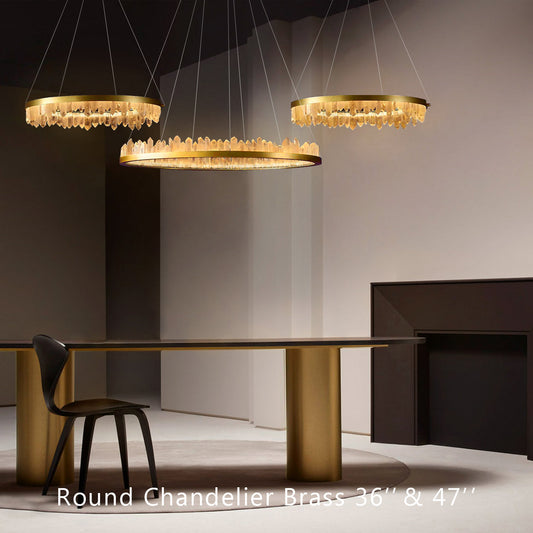 36 Inch Round Brass Modern Geode Quartz Crystal Chandelier