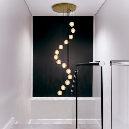 Elegant Gold Crystal 14-Light Adjustable Staircase Chandelier for Modern Homes