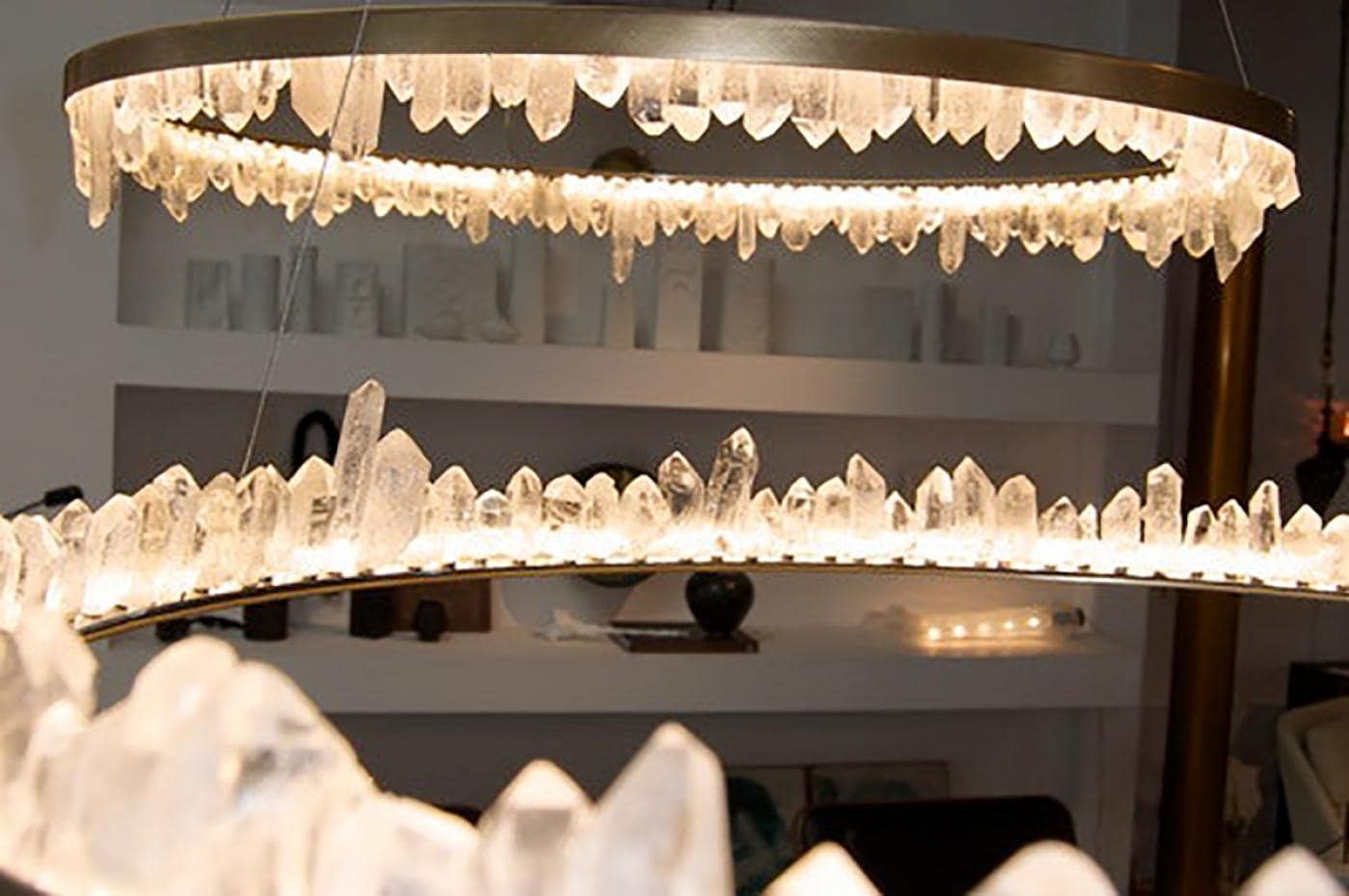 36 Inch Round Brass Modern Geode Quartz Crystal Chandelier