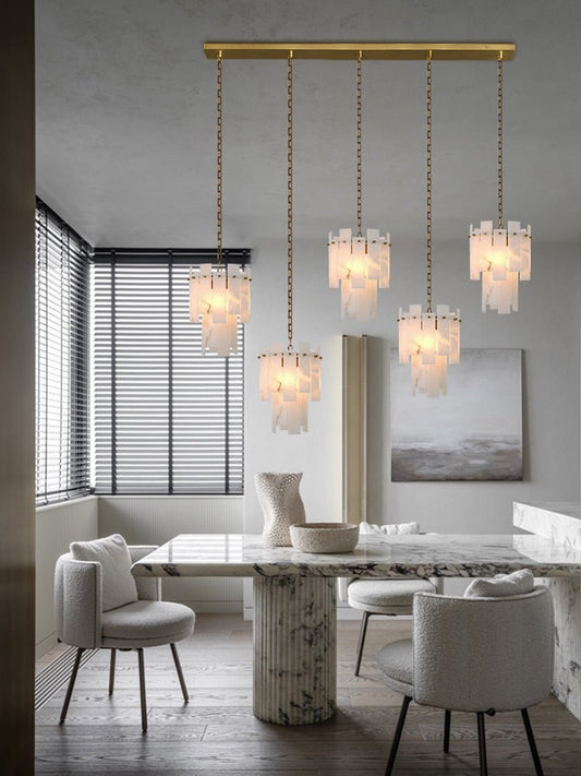 7-light 2-tier Alabaster marble Round Chandelier 13" with adjustable chain 150cm