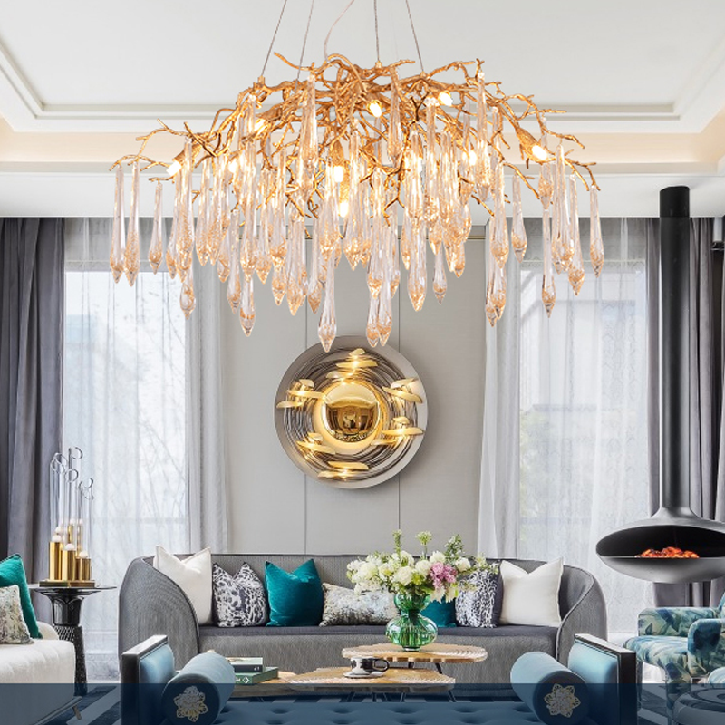 Brass Branch Crystal Agnes Chandelier
