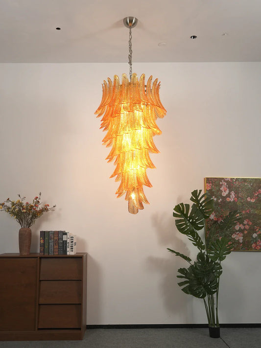 Murano Amber Felch Spiral Chandelier