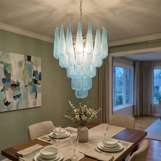 Vintage Murano Blue Petals Drop Glass Chandelier