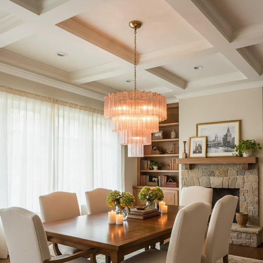 Pink Murano Star Shaped Glass Tube Chandelier