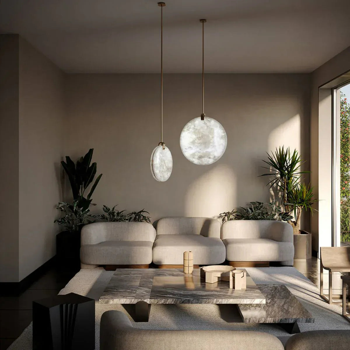 Alabaster Disc Pendant Light 9.8", 13.8", 17.7", 21.3", 25.2"