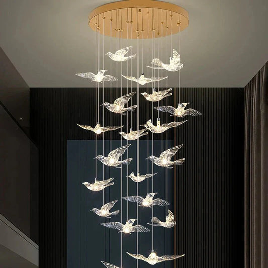 Bird Spiral Long Led Chandelier for Staircase and Foyer