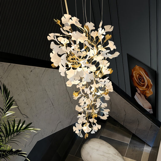 Ceramic Ginkgo Cascading A Branch Chandelier