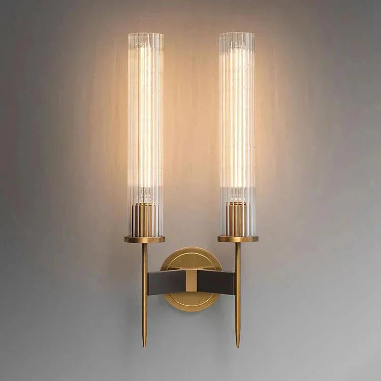 Chevelle Double Sconce, Modern Solid Brass Glass Wall Lamp