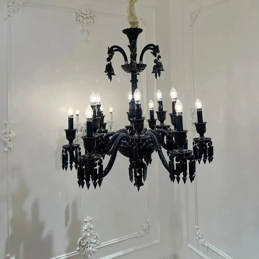 Classic Black Candle Style Chandelier Crystal Ceiling Pendant Lighting Fixture For Living/ Bedroom