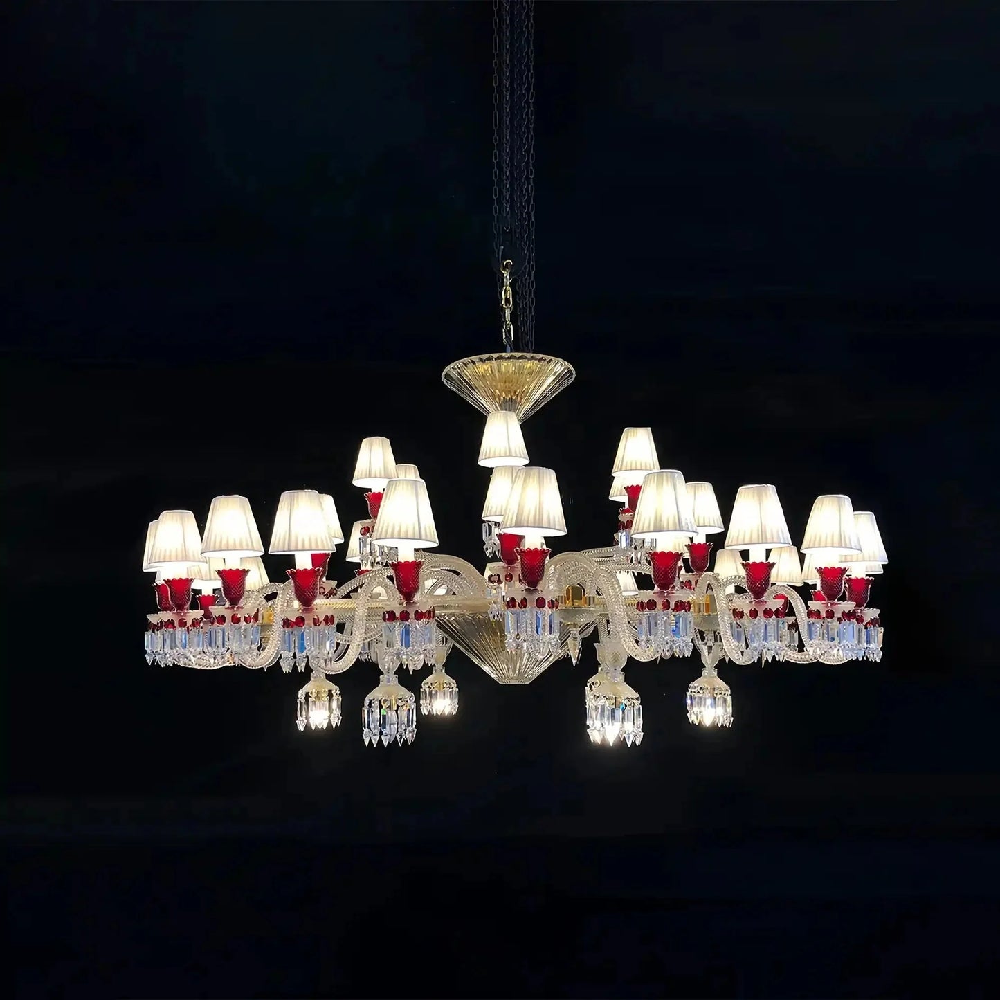 Customize Paris Chandelier Clear & Red Crystal Chandelier with 36 Lampshades