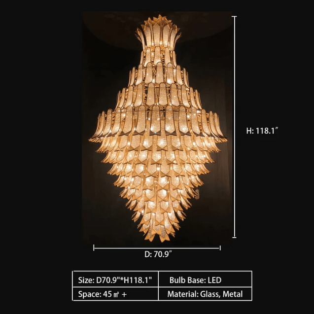 Extra Large Luxury Multi-tier Gold Pendant Glass Chandelier for Stairs/Large High-ceiling Room