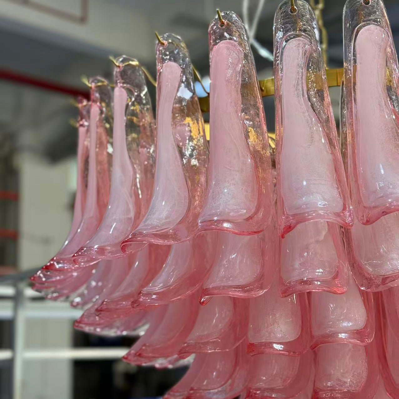 Gold & Pink Barcelona Murano Chandelier with 16 E14 Bulbs