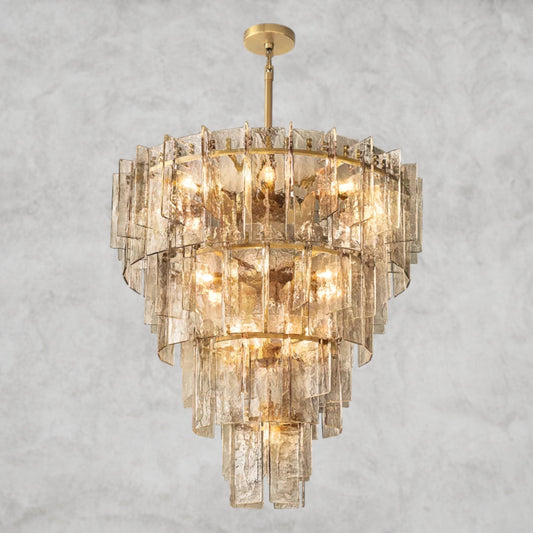 Lattice Smoke Glass Tiered Round Chandelier 36", 47"