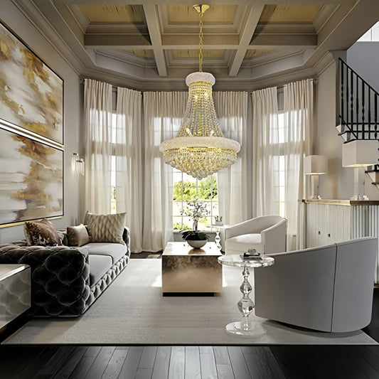 Luxury Empire Foyer K9 Crystal Chandelier Light Fixture In Gold/ Chrome Finish