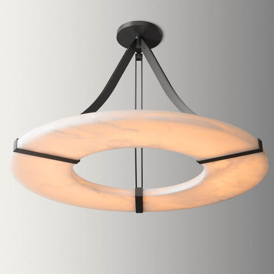 Maxine Modern Round Alabaster Plate Chandelier, Exquisite Illumination