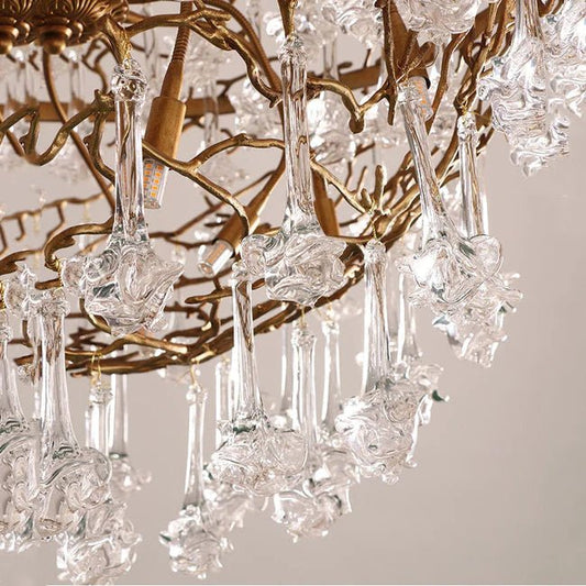 Modern Crystal Drop Brass Branch Chandelier
