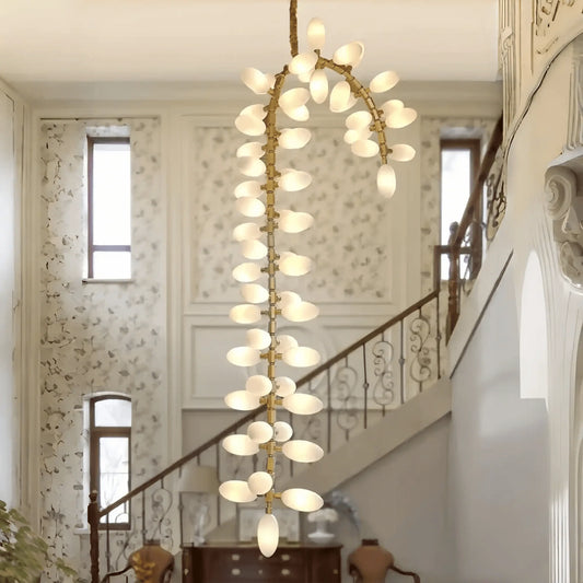 Nordic Art Long Magnolia alba Glass Ceiling Chandelier for Staircase/Hallway/Entryway Light Fixture