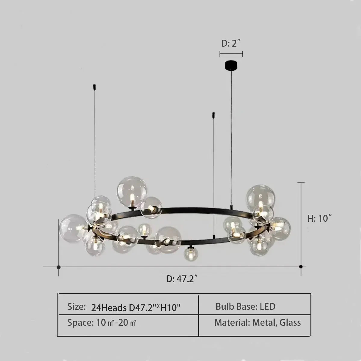 Oversized Nordic Black Iron Glass Bubble Collection Chandelier Suit for Living/Dining Room