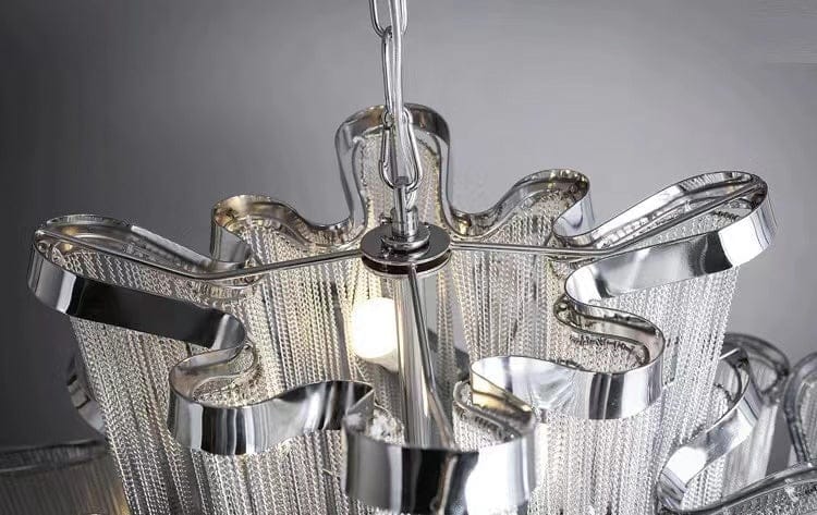 Post-Modern Extra Large Stainless Steel Long Tassel Chandelier