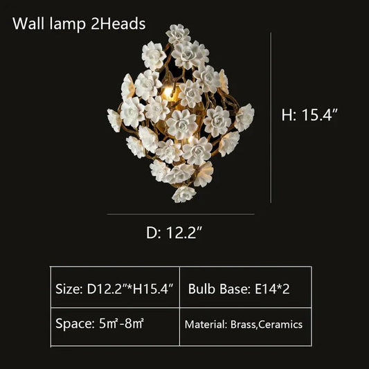 Post-Modern Light Luxury Brass and Ceramics Flower Art Wall Lamp