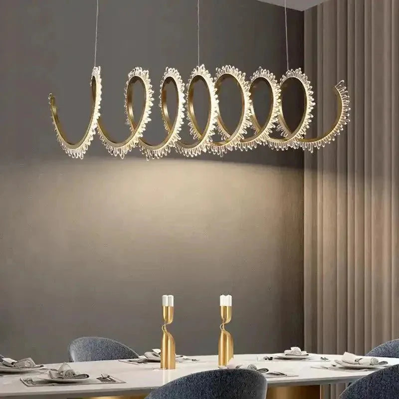 Rorie Modern Rock Crystal Spiral Chandelier, Island Chandelier