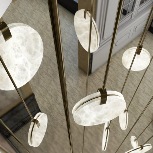 Soho Real Alabaster Disc Pendant Light, Pendant Lamp For Hallway, Staircase