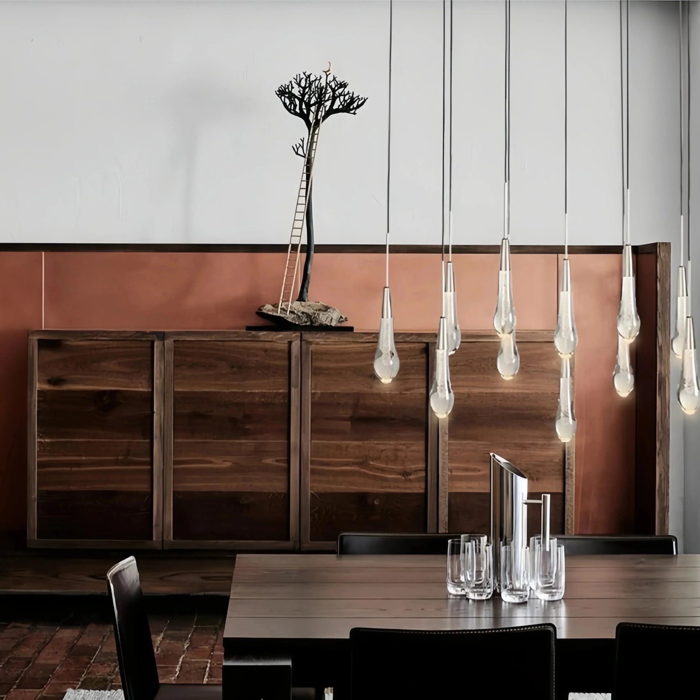 Soltaire Linear Chandelier - Seeded Glass Raindrop Pendant Lighting