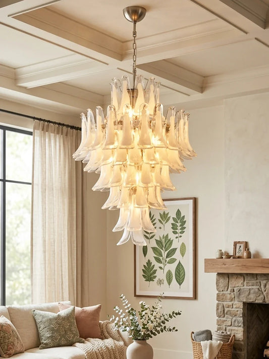 Stunning Murano White Glass Petals Chandelier