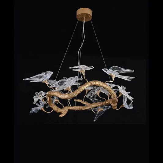 Swallow Glass Tree Branch Round Chandelier