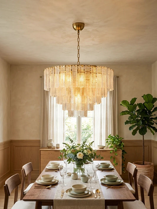 Transparent Ridged Glass Rectangle Chandelier