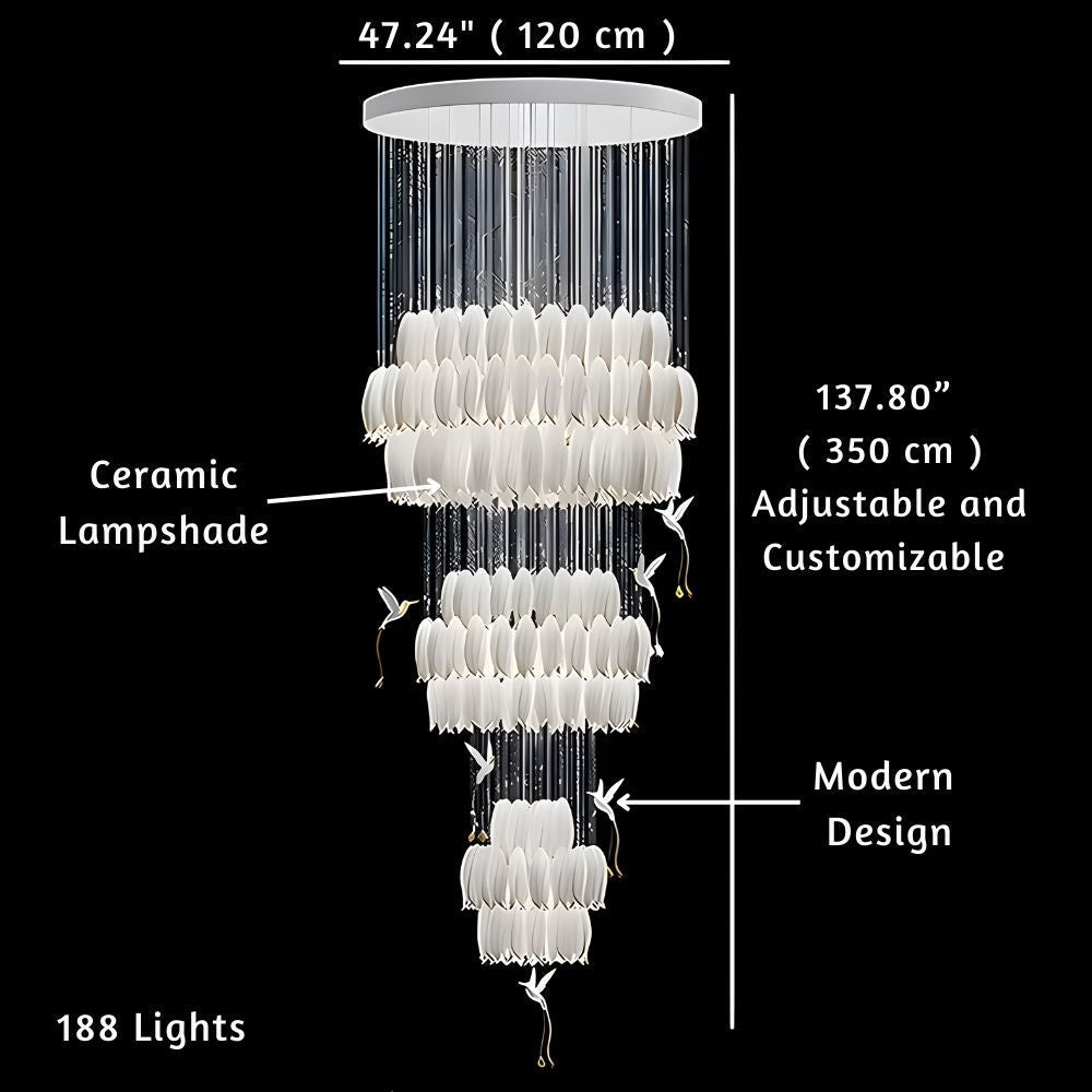 Yina White Ceramic Tulip Chandelier For Staircase