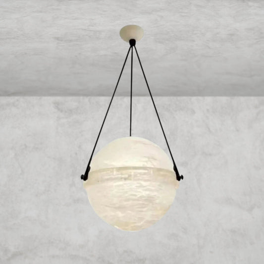 Elowen Round Globe Alabaster Pendant Light — Soft Sculptural Glow for Modern Interiors
