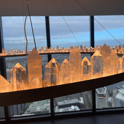 36 Inch Round Brass Modern Geode Quartz Crystal Chandelier