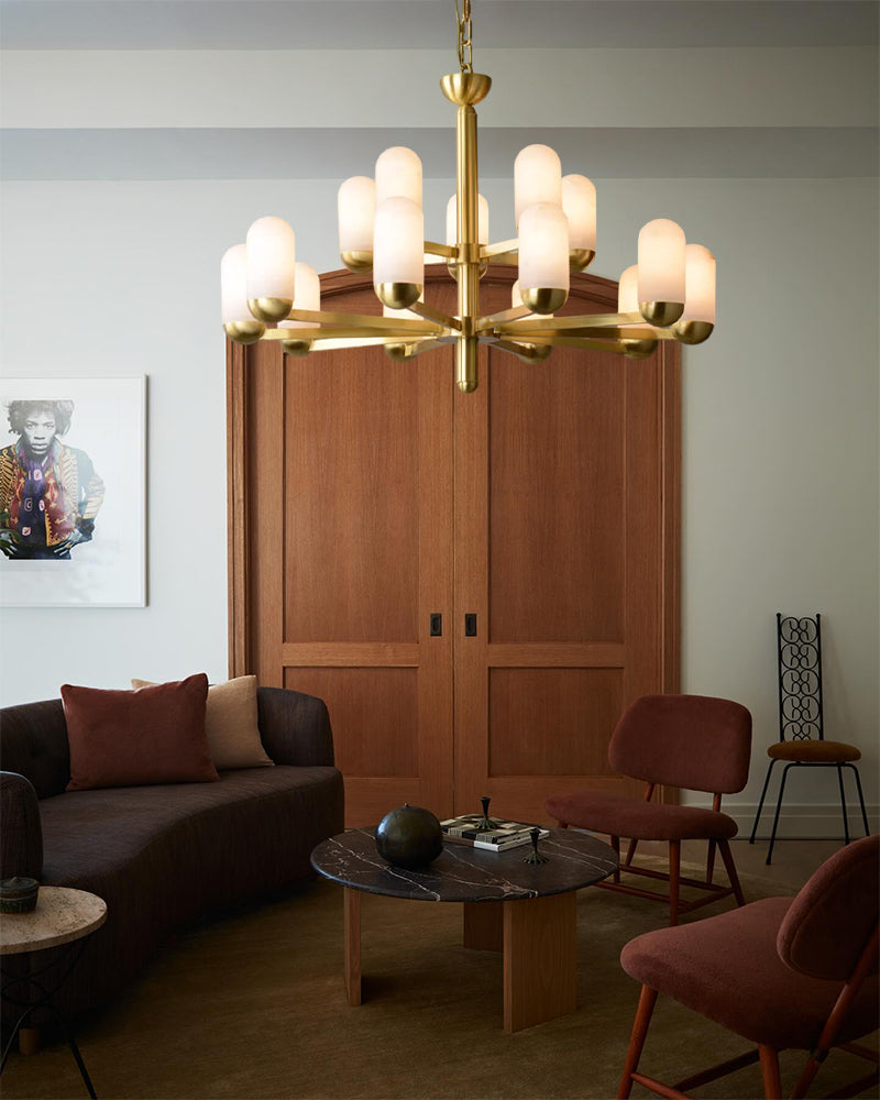 Alabaster Luxury Moonshade Brass Chandelier for dining room