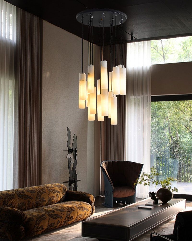 Elegant Lighting Linear Nature Stone 2" Wide Alabaster Chandelier