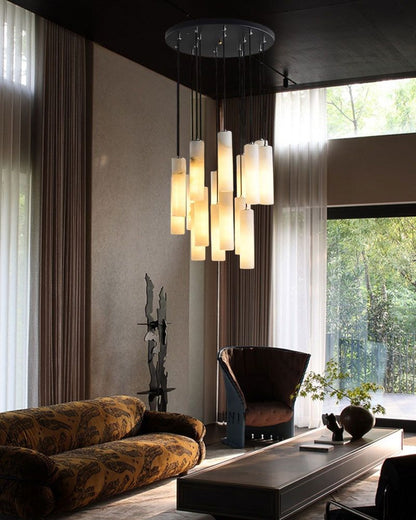 Elegant Lighting Linear Nature Stone 2" Wide Alabaster Chandelier
