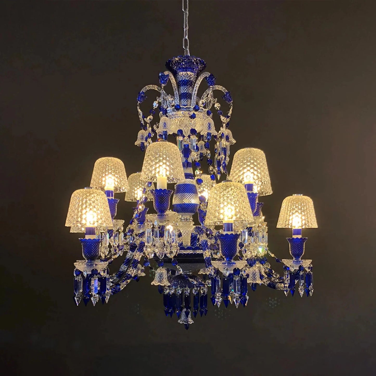 12 Lights Chandelier Blue & Clear Crystal Lighting