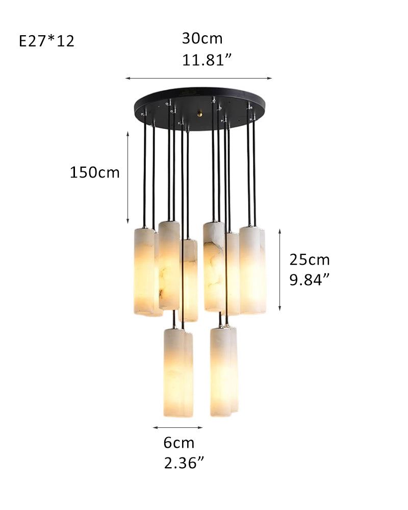 Elegant Lighting Linear Nature Stone 2" Wide Alabaster Chandelier