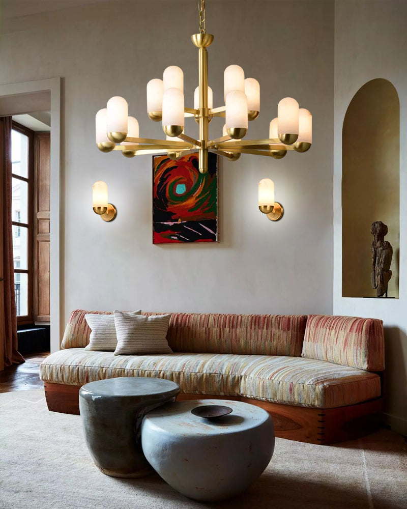 Alabaster Luxury Moonshade Brass Chandelier for dining room