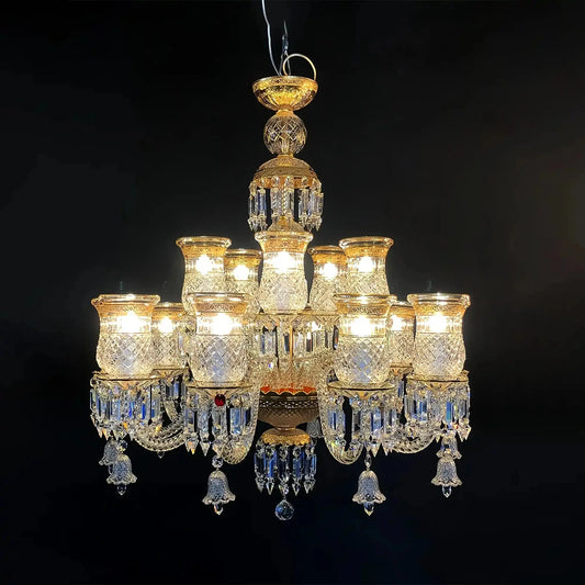 15 Lights Crystal Chandelier Gold & Clear Crystal Lighting