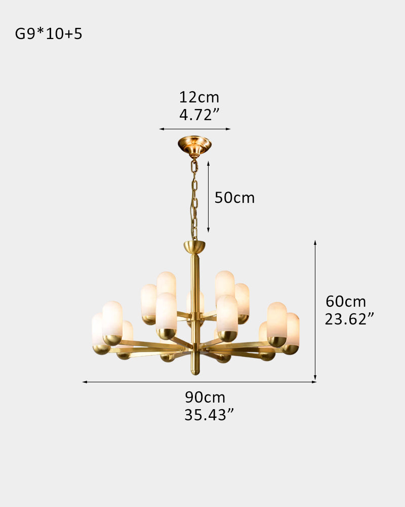 Alabaster Luxury Moonshade Brass Chandelier for dining room