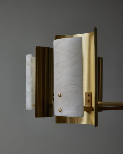 Brass and Alabaster Shield Chandelier
