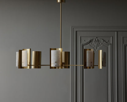 Brass and Alabaster Shield Chandelier