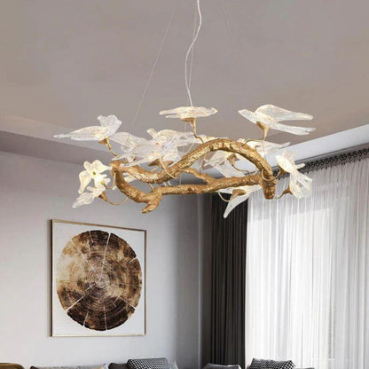 Lucky Bird Glass Branch Round Chandelier For Dining Room