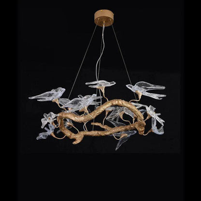 Lucky Bird Glass Branch Round Chandelier For Dining Room
