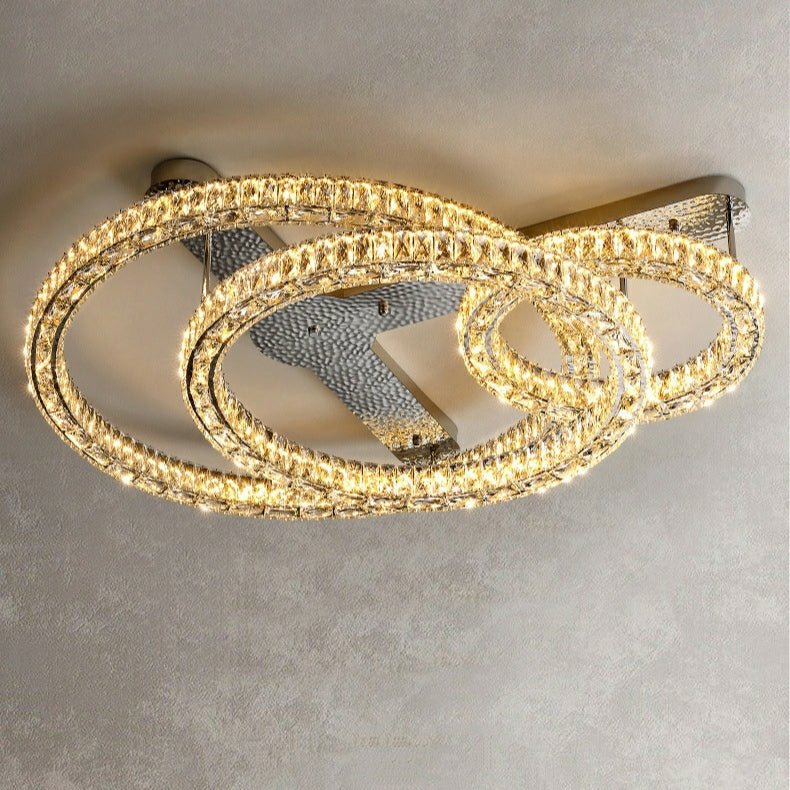 2/ 3 Rings Flush Mount Living Room Chandelier Crystal Bedroom Ceiling Light Fixture