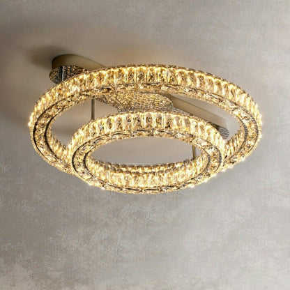 2/ 3 Rings Flush Mount Living Room Chandelier Crystal Bedroom Ceiling Light Fixture