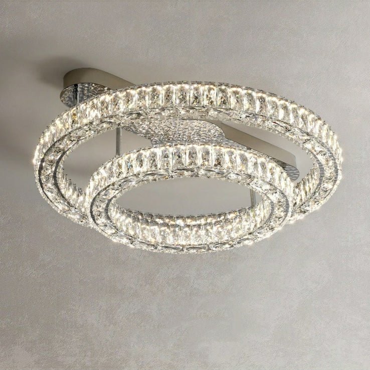 2/ 3 Rings Flush Mount Living Room Chandelier Crystal Bedroom Ceiling Light Fixture