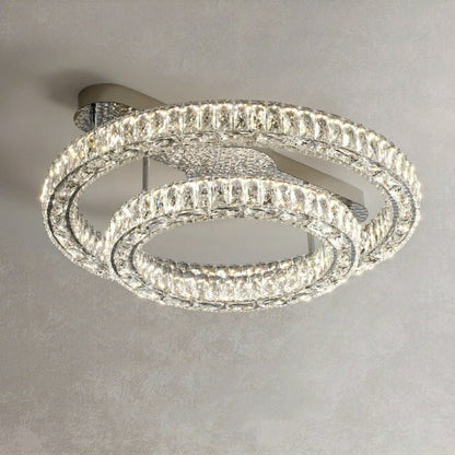2/ 3 Rings Flush Mount Living Room Chandelier Crystal Bedroom Ceiling Light Fixture