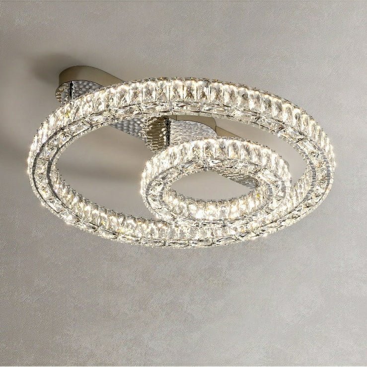 2/ 3 Rings Flush Mount Living Room Chandelier Crystal Bedroom Ceiling Light Fixture